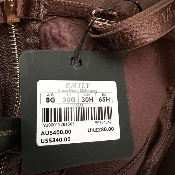 Honey Birdette Emily Deep Mahogany Faux Leather Dress NWT Size XS - Picture 16 of 16